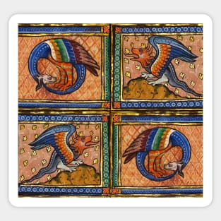 Medieval Bestiary ,Dragons in gold blue orange colors Sticker